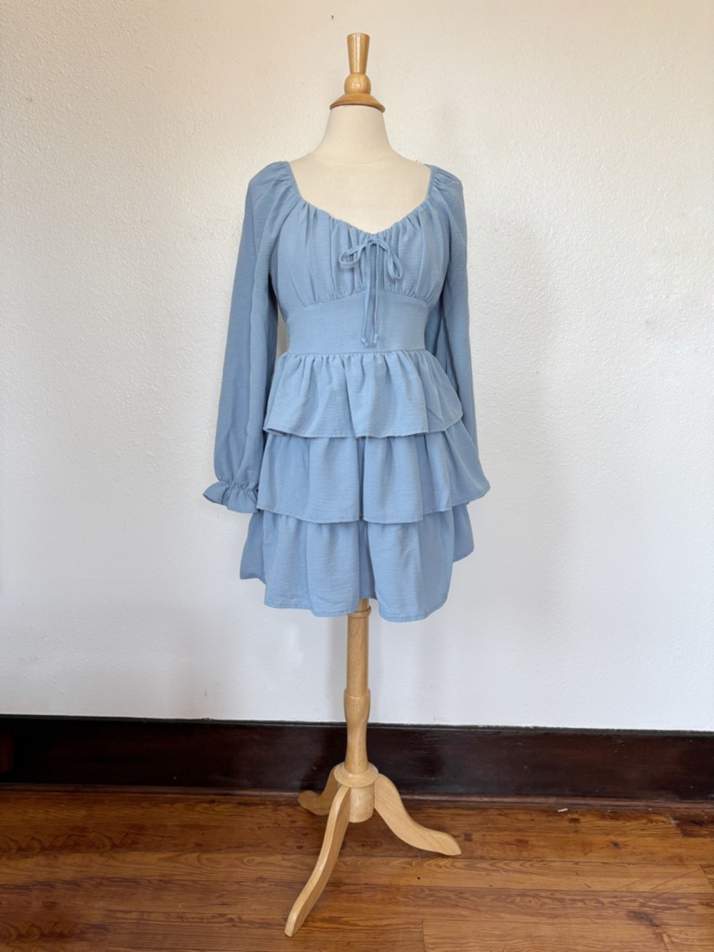 Blue Milkmaid Cottage Long Sleeve Ruffle Dress